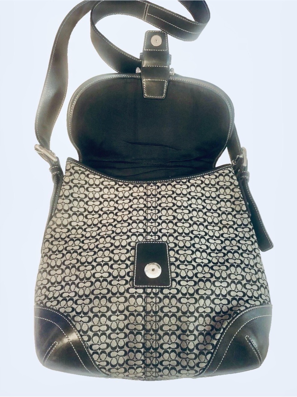 Authentic Coach Soho Black Signature C Canvas Buckle Flap Shoulder Bag 6376 - Picture 5 of 12